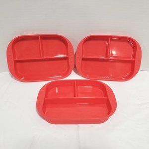 3 Pcs KinderVille Silicone Divided Plates For Kids And Toddlers 9x6.5 Red #837FF